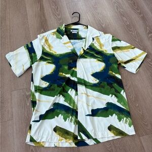 Zara Men's Green and Blue Patterned Shirt